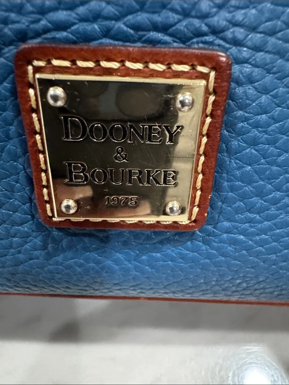 Dooney & Bourke Teal Blue Pebbled Leather Messenger Crossbody with Brown Trim